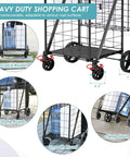 Heavy Duty Folding Grocery Cart That Hauls 360 Lbs Capacity With Waterproof Liner And 360 Degree Swivel Wheels Double Basket Collapsible