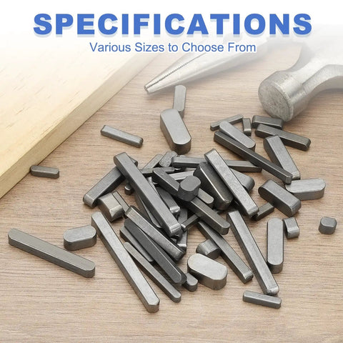 Assorted carbon steel keys for heavy machinery showcasing various sizes with focus keyword: Round Ended Feather Key Set 30x8x7 Mm Carbon Steel 5 Pcs for Parallel Drive Shafts and Fasteners in Mechanical Industry Carbon Black Wear Resistant Shaft Key Stock for Heavy Duty Machinery Maintenance