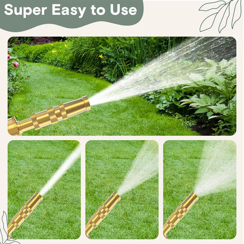 Workhorse Heavy Duty Brass Adjustable Twist Hose Nozzle Set 2 Pack Leak Proof O Ring Sealed 4 Hole Tip in use watering garden