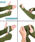 Top Shelf Kevlar Arm Sleeves With Thumb Holes Cut Scratch And Heat Resistant Long Arm Protective Guards full coverage green sleeves in use with knife and flame