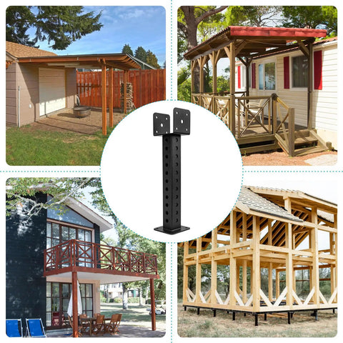 2 Pack Adjustable Roof Riser Brackets For Pergola Structures, Easy Install Height Adjustable Riser Beams And U Shaped Saddle Mounts, Fits 3-1/2 Inch Wood Posts, Black Outdoor Patio Shade Support
