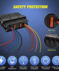 Beefy 6 Gang Rocker Switch Box Panel For Automotive And Boats 12V 24V SPST Toggle Switches with colored wiring and safety icons