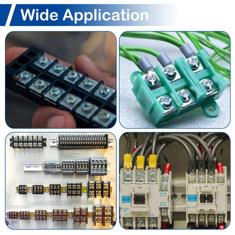 Top Tier 240 Piece Screw Terminal Block Kit With Square Washers Heavy Duty Electrical Connector Assortment For Hobby Circuits, various blocks shown.