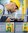 Worker using 14 Gallon Portable Eye Wash Station With Wall Mount OSHA Compliant Emergency Eyewash Kit Featuring Dual Spray Nozzles And Mirror