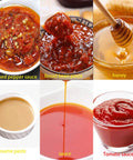 Heavy Duty 100 To 1000 ML Paste Filling Mixing Machine With Horizontal Heating Hopper And Pneumatic Liquid Filler Built Real Tough For Sauces Creams Oils Using 304 Stainless Steel A Straight Up Workhorse with various sauces in bowls.