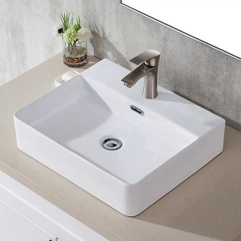 Wall Mount Bathroom Sink, Small White Rectangular Ceramic Vessel Sink For Modern Baths, 20 By 17 Inch, Floating Or Countertop Install