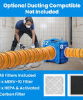 Shield-550 Air Scrubber 550 CFM With 3-Stage Filtration, Negative Air Machine in use with orange ducting on construction site