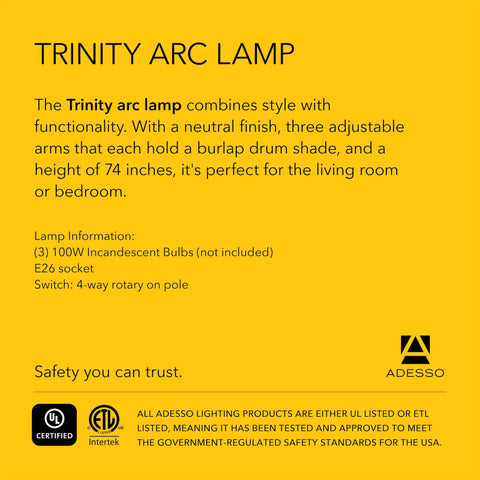 Arc Floor Lamp With Three Movable Beige Burlap Shades And Dimmable Brightness, Antique Bronze Finish Specifications