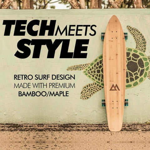 Kicktail Cruiser Longboard For Commuting And Carving Bamboo Deck With Maple Core 44 By 9 Inches Smooth 78A Wheels Blue Finish