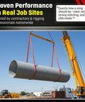 VR5 Red Round Sling 6 Ft Built Tough Endless Polyester Rigging Sling For Lifting And Material Handling USA Made Vertical 13,200 Lb Choker 10,560 Lb Basket 26,400 Lb Double-Ply Cover lifting large pipe with crane