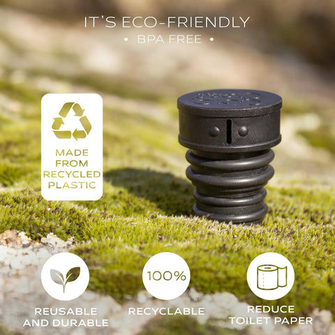 Ultra Lightweight Portable Bidet For Toilet Use On The Go Perfect For Travel Hiking And Camping Works With Any Bottle Only 12g Sprayer Easy To Use Discreet And Clean Fresh On The Move For Personal Hygiene featuring eco-friendly BPA-free design with recycled plastic on mossy background