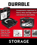 Open durable storage case for Upper Control Arm Bushing Service Tool Set For Ford GM And Chrysler Pro Grade Quick Press In And Out Kit