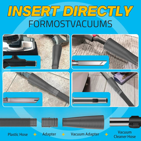 Dryer Vent Cleaning Kit With Vacuum Hose Attachment And Lint Brush, Universal Fit For Most Vacuums And Dryers, image showing components.