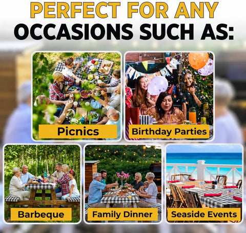 Various occasions using waterproof fitted picnic table cover set for six foot tables with elastic edges includes bench covers.