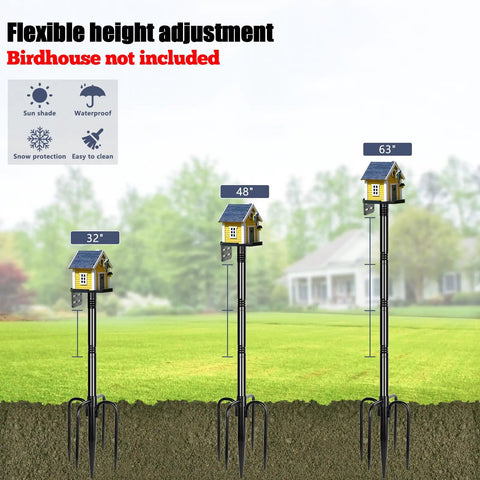 Heavy Duty 1 Inch Bird Feeder Pole 63 Inch Adjustable Backyard Stand With 10 Inch Base Black Weatherproof Metal Mounting Kit