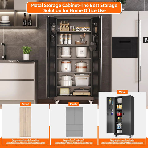 Shop Ready Slick Rolling Metal Garage Storage Cabinet Featuring Lockable Double Pegboard Doors And Five Spacious Adjustable Shelves Plus Heavy Duty Workshop Tool Organizer Rack
