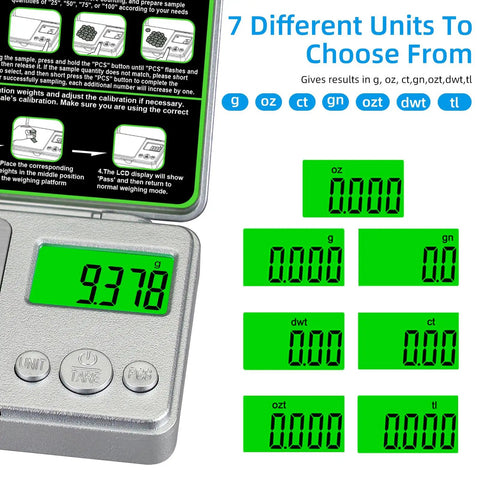Ultra Precision 100g Pocket Digital Milligram Scale With 0.001g Readout showing measurement units display