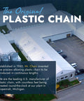Aerial view of Mr. Chain factory in Copemish, Michigan, highlighting plastic chain production since 1960.