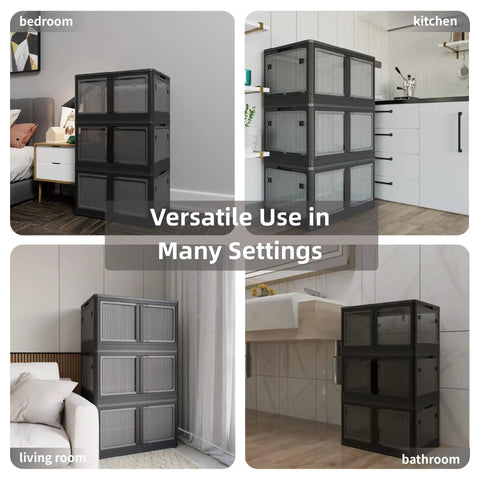 Game Changer 506QT Four Pack Stackable Closet Bins With Grippy Rollers And Five Accordion Doors Made From Clear Collapsible Plastic For No Sweat Tool Free Crafting Storage That Looks Sick In Any Room