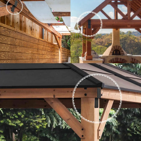 Beefy Heavy Duty Z Shape Bracket Set 3x5 Inches 8 Pcs Z Shape Pergola Brackets in use on wooden pergola structures