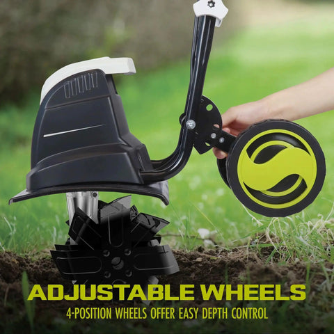 Corded Electric Garden Tiller And Cultivator With 15 Amp Motor 6 Steel Tines And 15.7 Inches Tilling Width, adjustable wheels