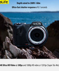 Underwater Camera Kit With Dual 2500 Lumen LED Lights, 16MP Sensor, 4K Ultra HD Video At 30fps And 1080p At 120fps on rocky shore