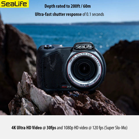 Underwater Camera Kit With Dual 2500 Lumen LED Lights, 16MP Sensor, 4K Ultra HD Video At 30fps And 1080p At 120fps on rocky shore