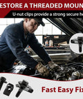 Mechanic using 50 Pcs M6x1.0 Automotive Body Bolts And U Nut Clips Kit for vehicle repair in garage setting.