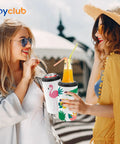 Two women enjoying drinks with Premium 4 Pack 16 Oz Sublimation Beer Can Cooler Blanks Vacuum Insulated Stainless Steel Tumblers.
