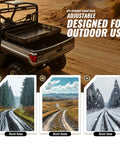 Badass Universal UTV Overbed Cargo Rack With Adjustable Mounting Brackets That Install Fast And Fit Most Side By Side Beds For Zero Headache Gear Storing on UTV in outdoor setting.