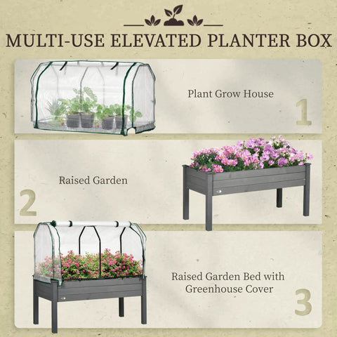 Raised Garden Bed With PE Greenhouse Cover For Herbs And Veggies, Outdoor Elevated Wood Planter Box For Patio Backyard Balcony, 48 By 22 By 46 Inches, Dark Gray