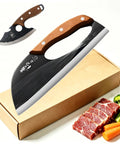 Two Piece Meat Cleaver Knife Set For Cutting Meat And Vegetables, Heavy Duty Stainless Steel Cleavers, with box and vegetables.