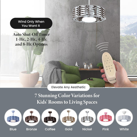 Bladeless Ceiling Fan With Lights And Remote, Oceano 23 Inch Low Profile Modern Ceiling Fan For Kids Room, Bronze Finish
