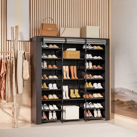 9-Tier Tall Shoe Rack With Dustproof Covers Holds 40 To 46 Pairs Closed Shelves Shoe Cabinet Organizer For Garage Or Bedroom