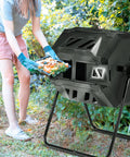 Heavy Duty 42 Gallon Dual Chamber Outdoor Compost Tumbler With Sliding Doors And Rotating Dual Batch System For Continuous Composting In The Garden Lawn Yard Kitchen Backyard Black