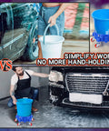 Get This 5 Gallon Bucket Dolly Cart With Swivel Casters For Easy Mobility shown in use during car wash, featuring blue bucket on casters.
