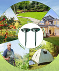 Ultrasonic Outdoor Animal Repellent Deterrent Solar Powered Waterproof Motion Sensor Two Pack Green For Yards Gardens And Lawns With No Nonsense Long Term Behavioral Training To Keep Pests And Wildlife At Bay. Two green spike units shown for garden, yard, campsite use