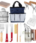 Beekeeping Starter Kit With 11 Essential Tools Including Stainless Steel Smoker Hive Tool Frame Lifter Uncapping Fork Scraper Hook And Water Resistant Tool Bag For Beginners And Pros