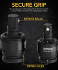Beefy Impact Universal Joint Socket Set 3-Piece Swivel With Ball Spring Design showing detent balls and drive holes close-up.