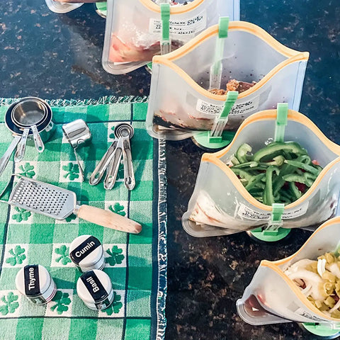Upgrade Your Kitchen Grind With This Adjustable Ziplock Bag Holder Stand Featuring A Nonslip Base For Effortless Freezer Storage Hands Free Countertop Mount Keeps Plastic Bags Locked Down Straight Up In A Clean Green Set Of Four
