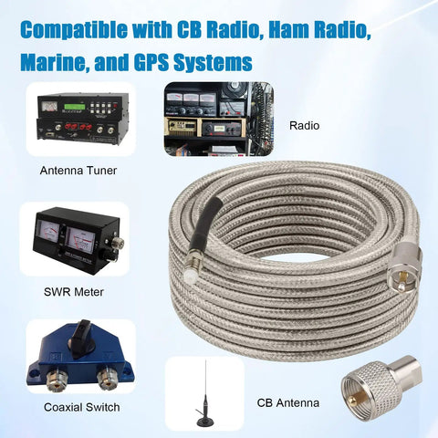 Street Ready Ultra Low Loss RG8X 10ft Coax Cable With FME Female To UHF PL259 Male, adapters for CB radio and antennas
