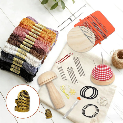Speedweve Darning Mini Loom Kit With 50 Color Threads For Quick Sock And Jeans Mends, Mushroom Egg Darning Tool Display