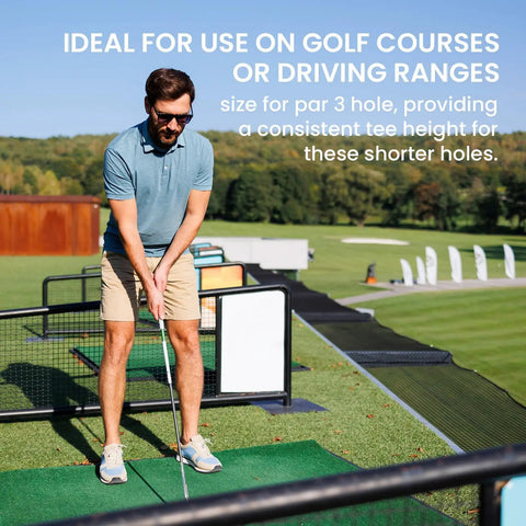 Man practicing golf swing using Durable Golf Rubber Tees 5 Pack With Mixed Sizes From 1.5 Inch To 3.13 Inch For Indoor And Outdoor Practice