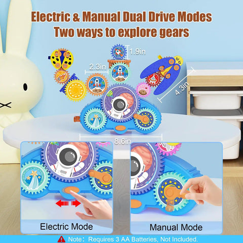 Space Capsule STEM Gear Toy Set For Kids 3 Plus 18 Colorful Gears Dual Electric And Manual Modes Hands On Building Blocks