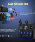 Four Gang Rocker Switch Panel Waterproof Aluminum Pre Wired With Plug And Play Dual USB Ports And Cigarette Lighter Socket