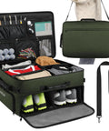 Golf Trunk Organizer with Dual Shoe Compartments up to Size 15 Car Locker for Balls, Tees, Clothes, Gloves, Accessories