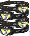 Ultra Bright Rechargeable Headlamp 4 Pack With White And Red Light Waterproof Motion Sensor Headlamp 8 Modes shown stacked