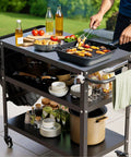 Beefy Outdoor Grill Cart With Wheels, Pizza Oven Stand And Prep Table For Patio And Backyard, hosting food and drinks.