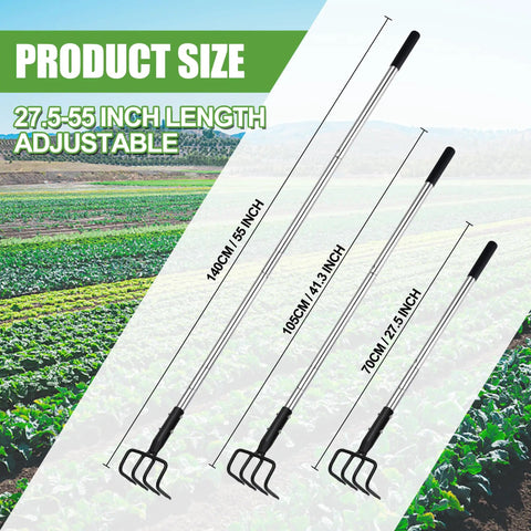 Long Hand Cultivator With Telescopic Handle And Soft Grip For Easy Digging And Loosening And Weeding In The Garden size options