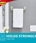 Satin Nickel Hand Towel Bar With 4 Water Resistant Strips, 9 Inch Holder Holds Up To 3 Lb mounted on bathroom wall